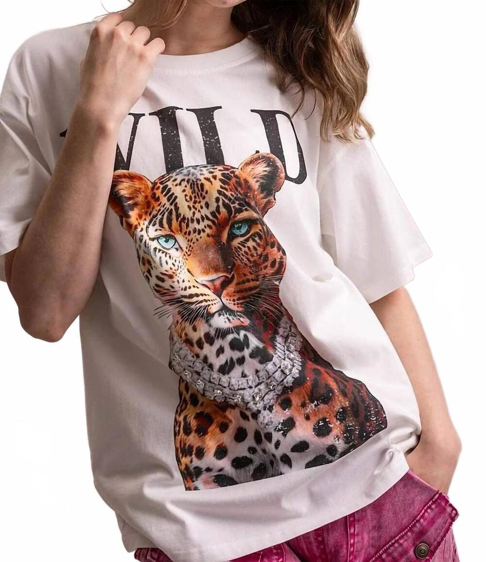 NEW BLUE VELVET oversized wild leopard graphic t-shirt in white